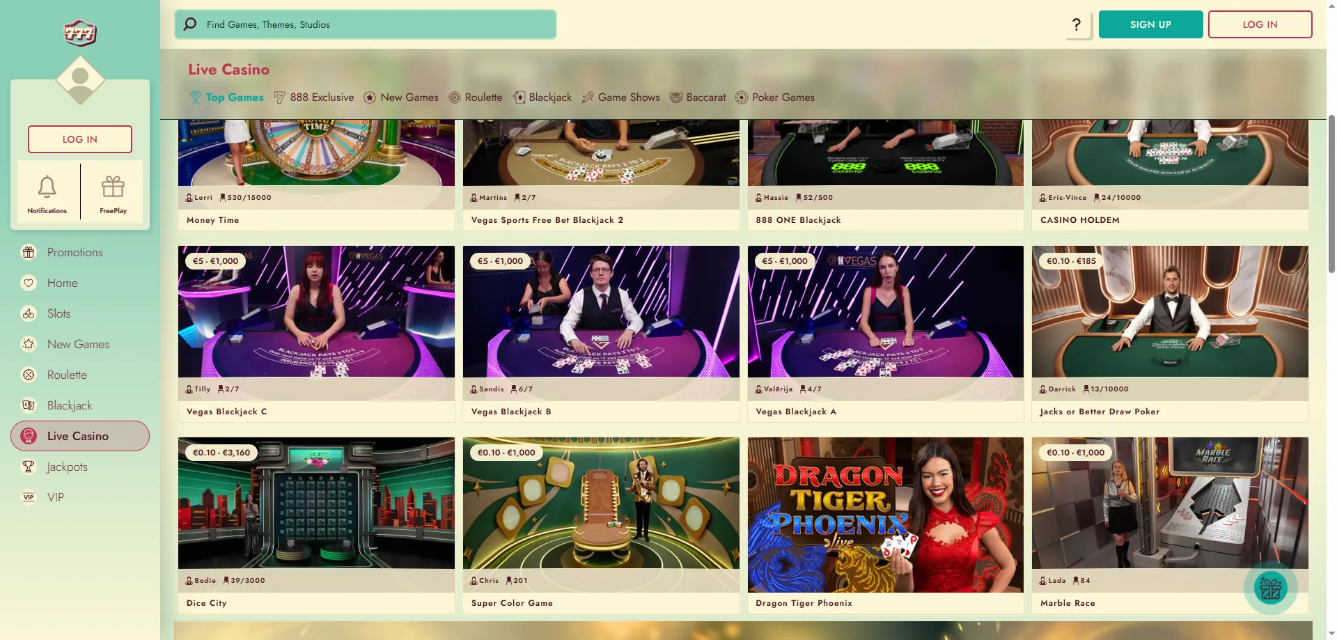 777 casino live dealer games — roulette blackjack and baccarat tables