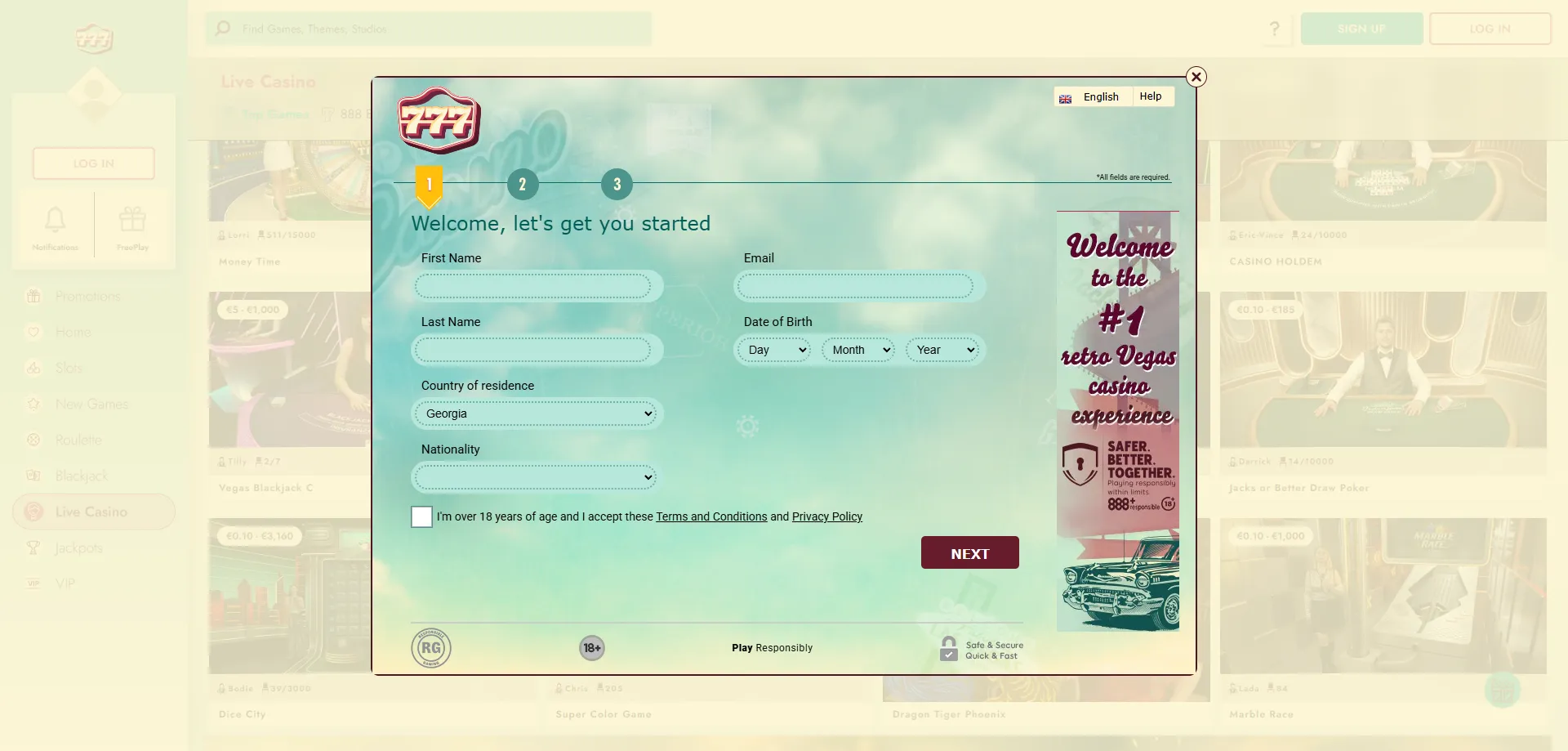 777 Casino sign-up and registration process — quick and straightforward